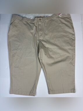 Riders by Lee Women 26W Plus Size Pants Capri Tan Khaki Pinstripe Stretch New
